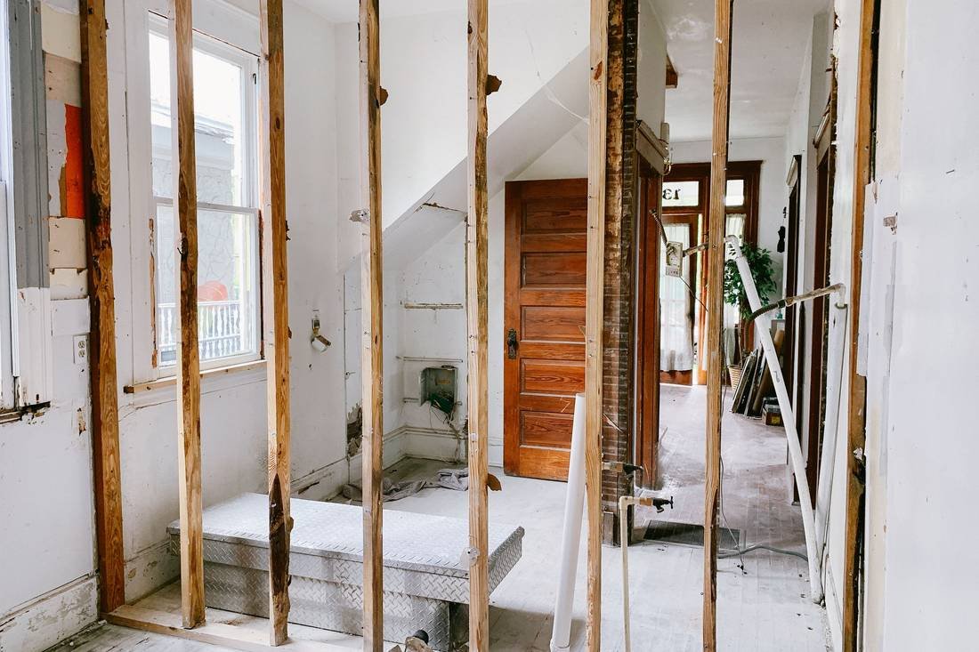 An interior stripped to the studs